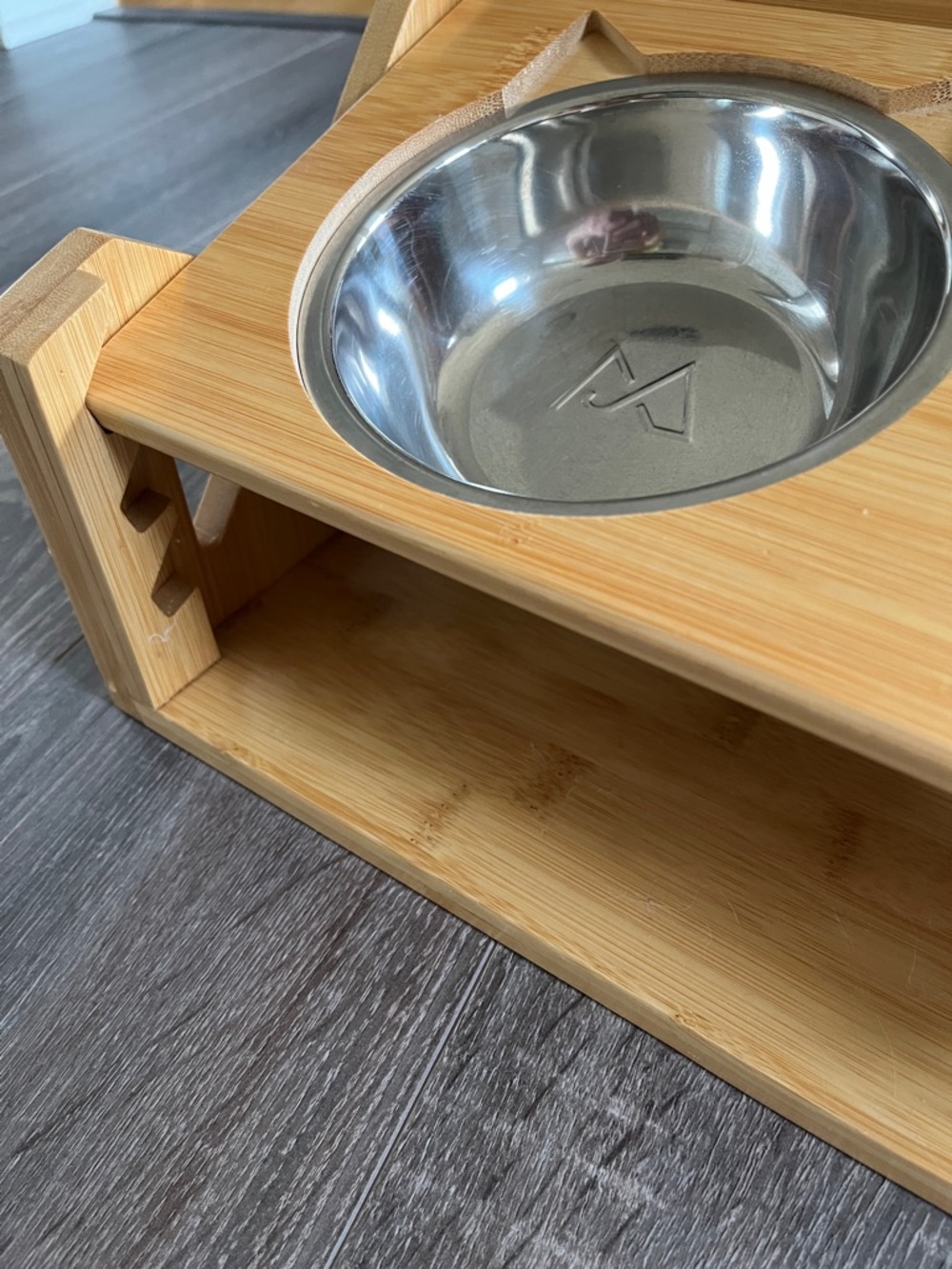 Wood and Double Stainless Steel Cat and Small Dog Adjustable Tilted Bowl - Picture 4 of 4